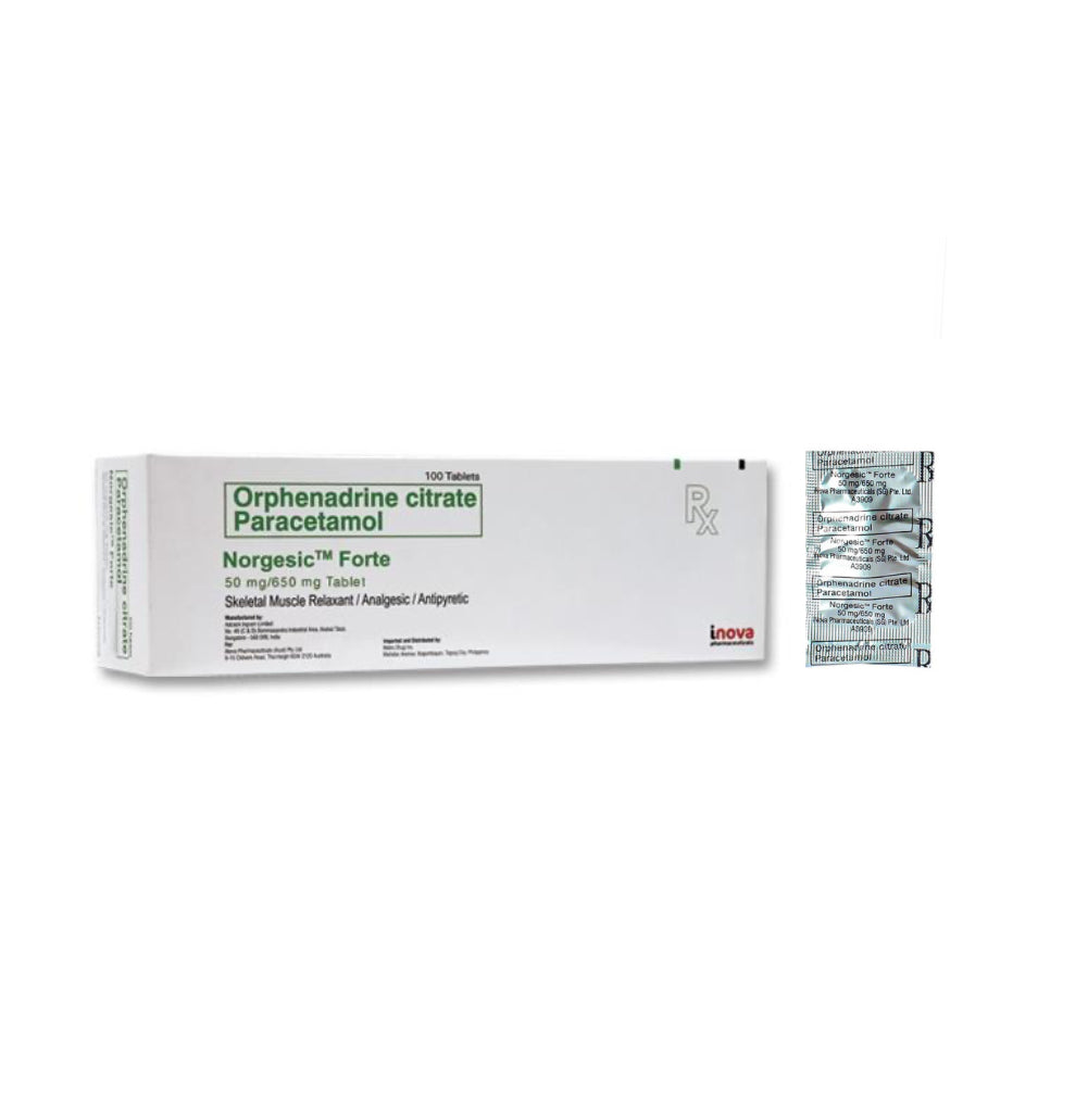 Norgesic Forte (Paracetamol+Orphenadrine) 650mg/50mg. Tablet