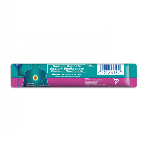 GAVISCON DOUBLE ACTION Sodium Alginate+ Calcium Carbonate+ Sodium Bicarbonate 250mg/106.5mg/187.5mg Sachet 10ml. x 1