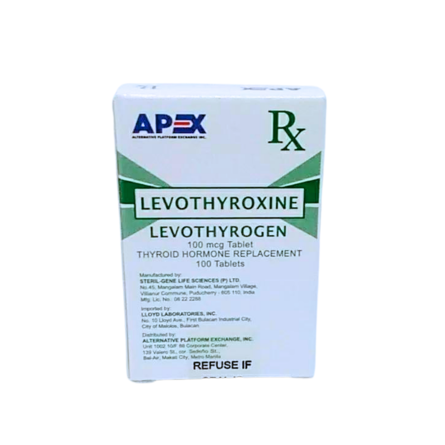 Levothyroxine 100 mcg Tablet 100’s